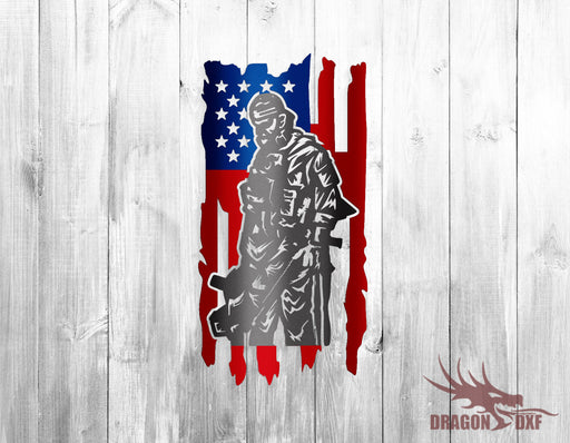 Soldier with American Flag 3- DXF Download