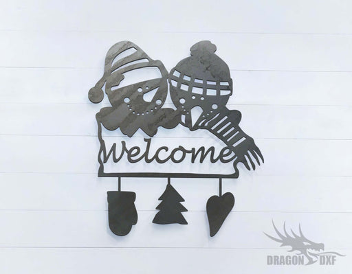2 Snowmen Welcome Sign - DXF Download
