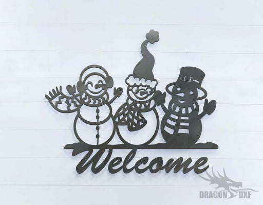 3 Snowmen Welcome Sign - DXF Download