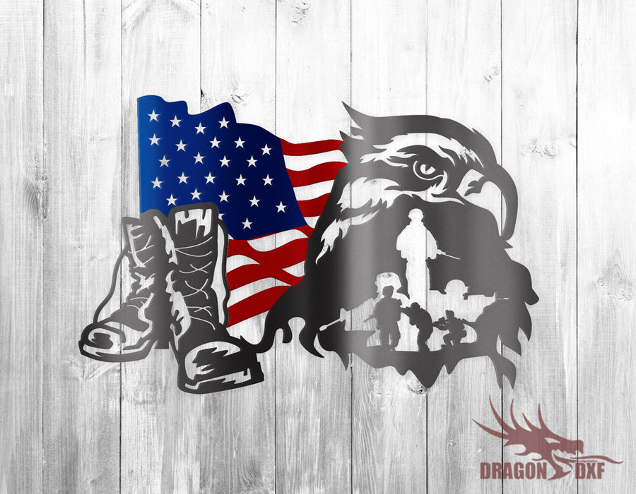 American Flag with Eagle & Boots- DXF Download