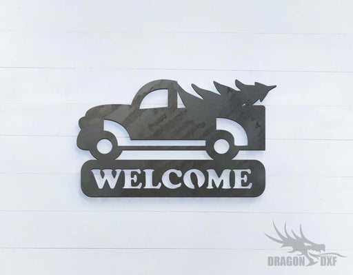 Car and a Christmas Tree Welcome Sign - DXF Download