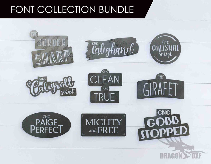 CNC Font Collection Bundle (9 Installable Fonts)- Plasma Laser DXF Cut ...