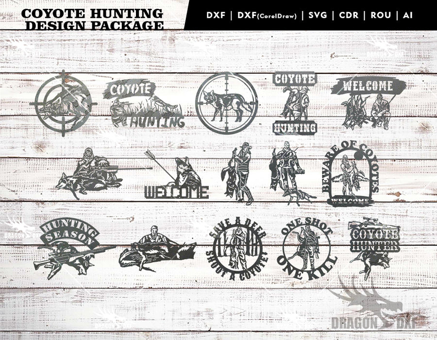Coyote Hunting Design Package (15 Designs) - Plasma Laser DXF Cut File