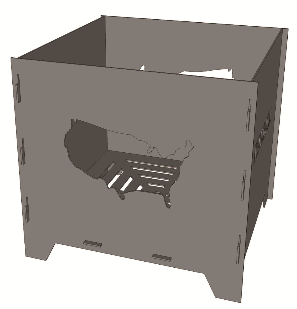 Collapsible Fire pit Square Box America - Cut and Assemble - DXF Downl ...