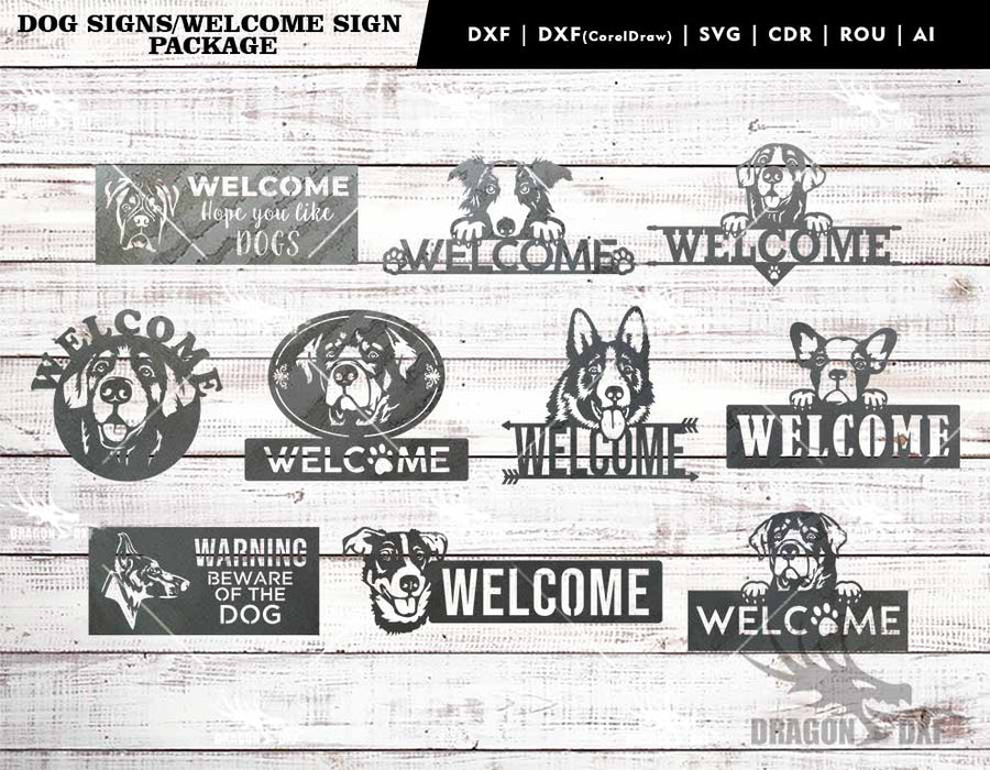 Dog Signs / Dog Welcome Signs (10 Designs) - Plasma Laser DXF Cut File