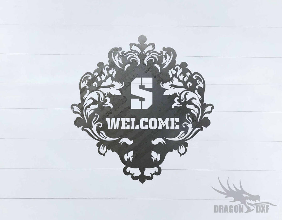 Filigree Welcome w Initial Sign 3 - DXF Download