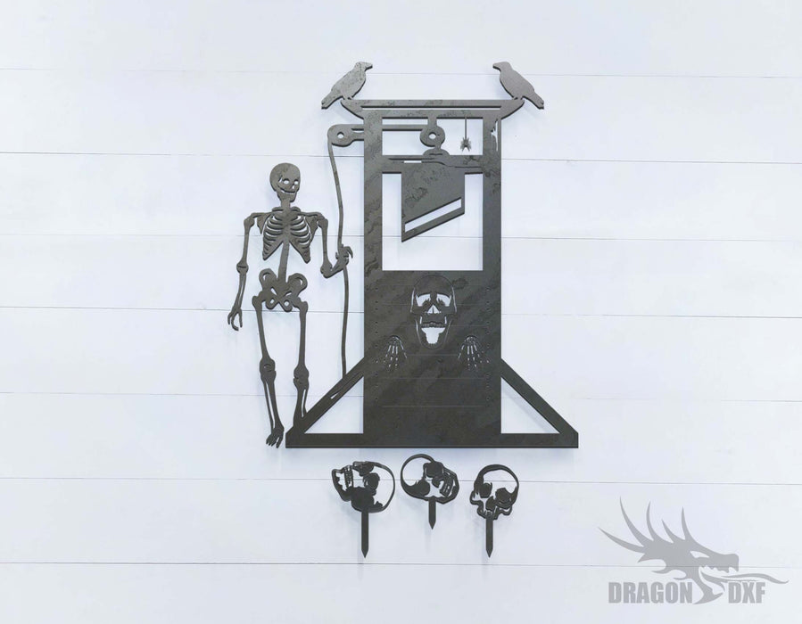 Halloween Skeleton Guillotine Skulls Crows Spider - DXF Download