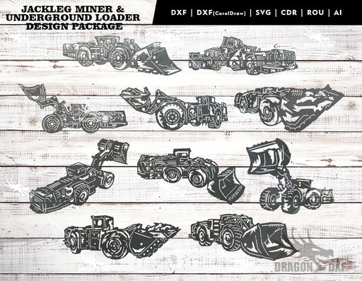 Jackleg Miner & Underground Loader Design Package (20 Designs) - Plasma Laser DXF Cut File