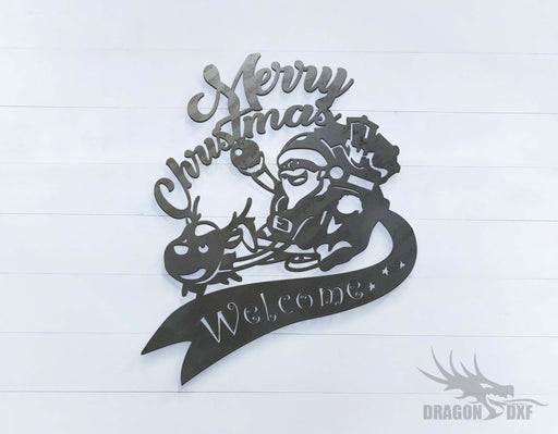 Merry Christmas Welcome Sign with Santa Claus - DXF Download