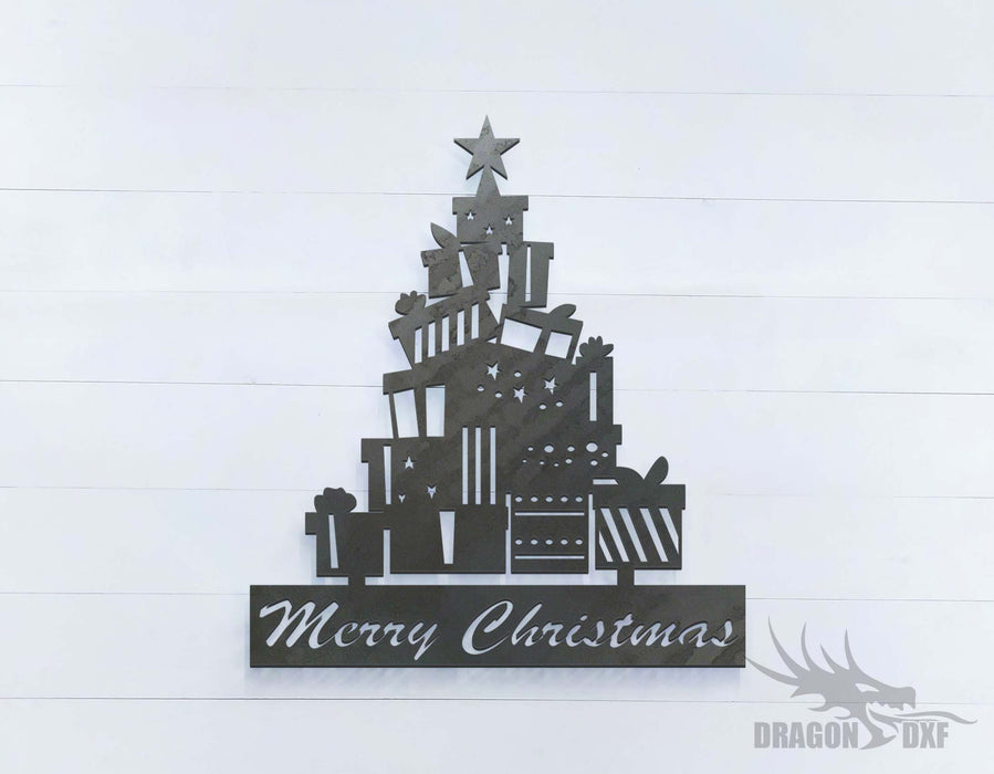 Merry Christmas with Christmas Tree Gift - DXF Download
