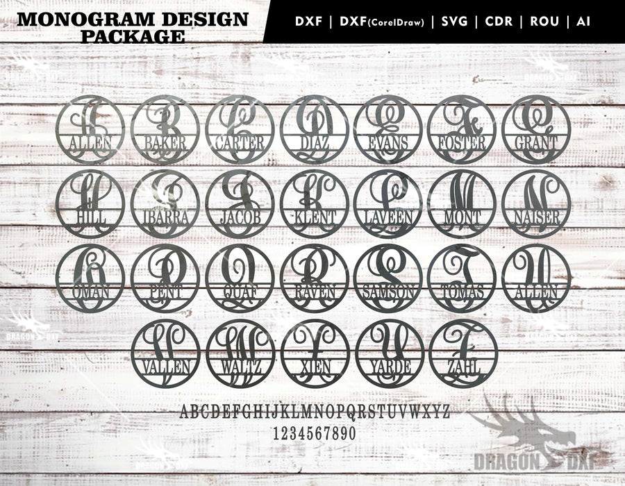 Monogram Design Package A-Z - Plasma Laser DXF Cut File
