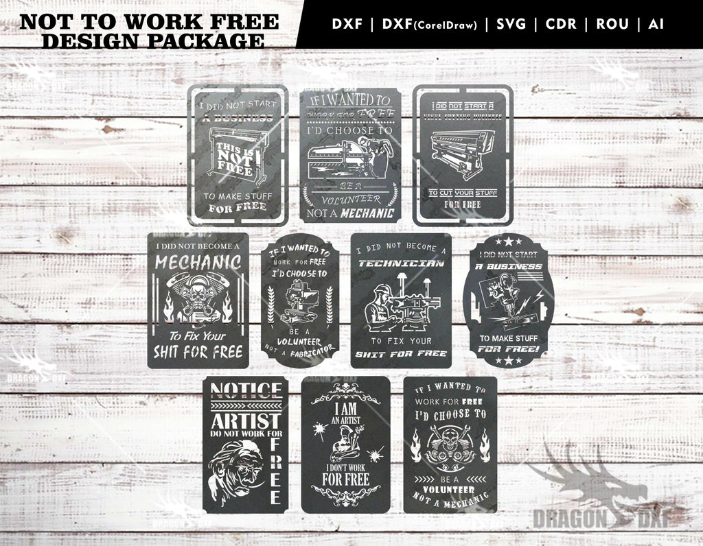 Not to Work Free - Design Package (10 Designs) - Plasma Laser DXF Cut ...