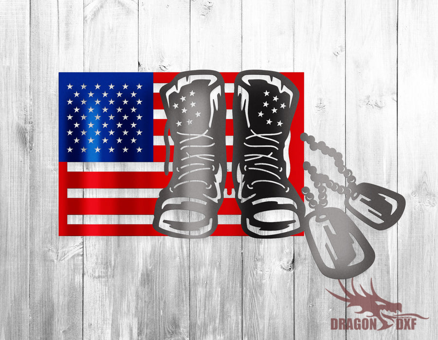 American Flag with Soldier Boots & Tag- DXF Download