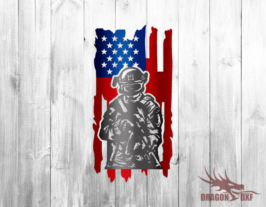 Soldier with American Flag 1- DXF Download