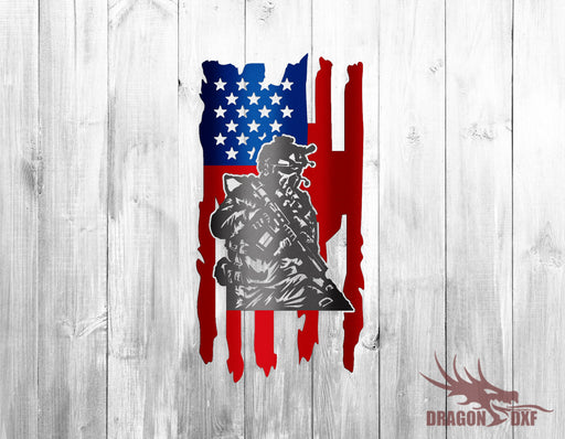 Soldier with American Flag 4- DXF Download