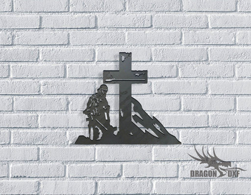 Soldier Kneeling Cross - Tattered Cross 10 - DXF Download