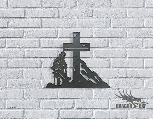 Soldier Kneeling Cross - Tattered Cross 10 - DXF Download