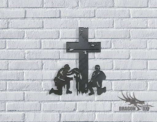 Soldier Kneeling Cross - Tattered Cross 6 - DXF Download