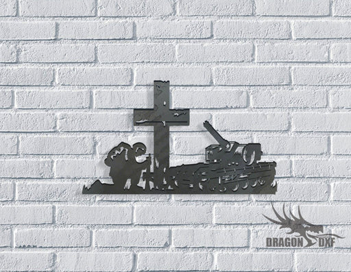 Soldier Kneeling Cross - Tattered Cross 7 - DXF Download
