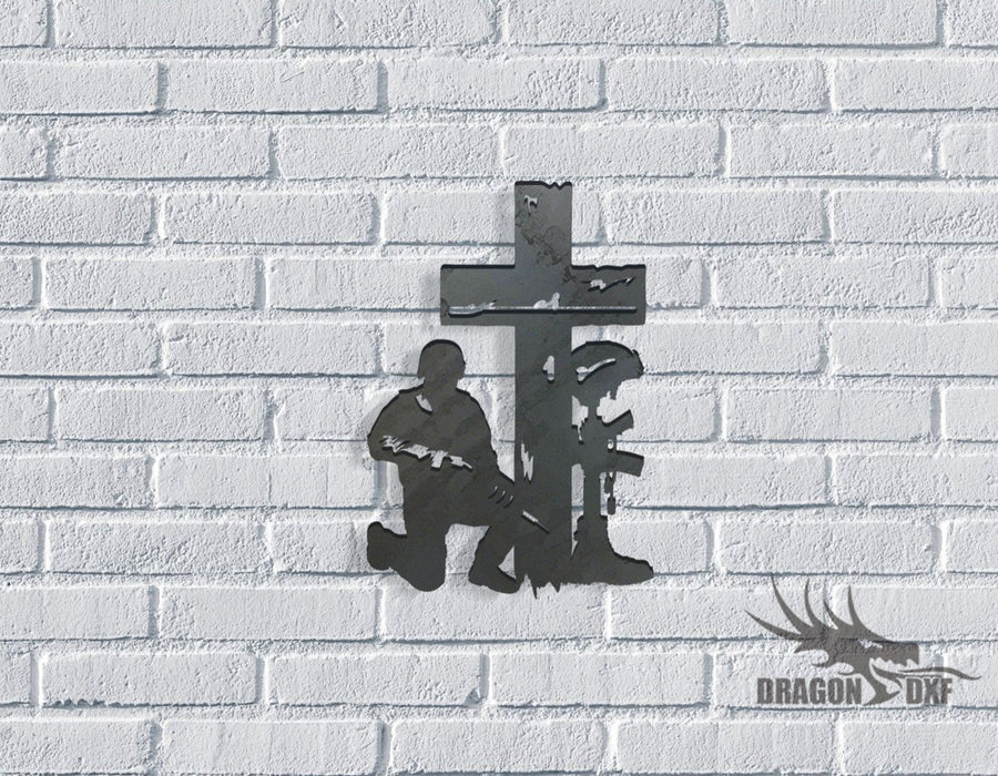 Soldier Kneeling Cross - Tattered Cross 8 - DXF Download