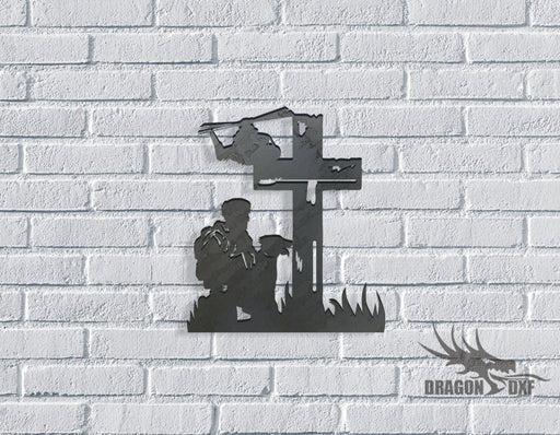 Soldier Kneeling Cross - Tattered Cross 9 - DXF Download