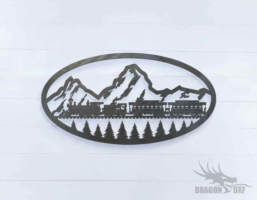 Train and Mountain Oval - DXF Download