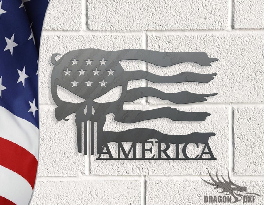 American Flag Skull - Punisher Skull Design 1- DXF Download