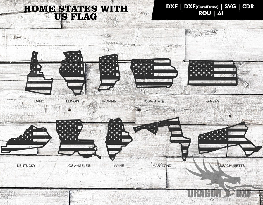 United States of America - States design with Flag (48 design) - DXF Download