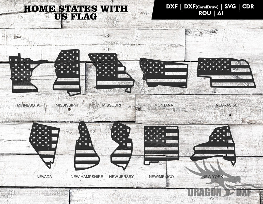 United States of America - States design with Flag (48 design) - DXF Download